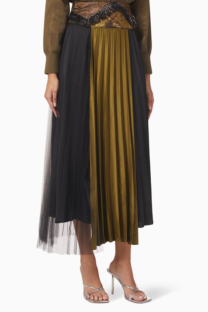 

Pleated Skirt in Satin & Tulle, Multicolour