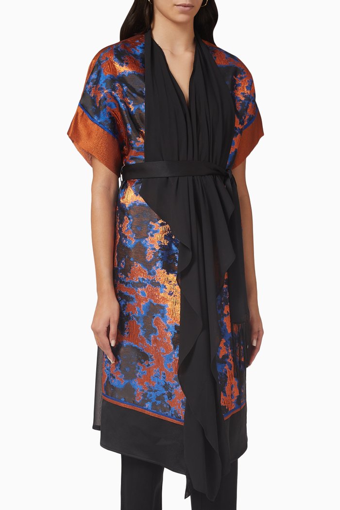

Abstract-print Layered Kimono Jacket, Black