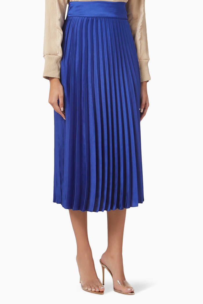 

Pleated Midi Skirt in Satin, Blue