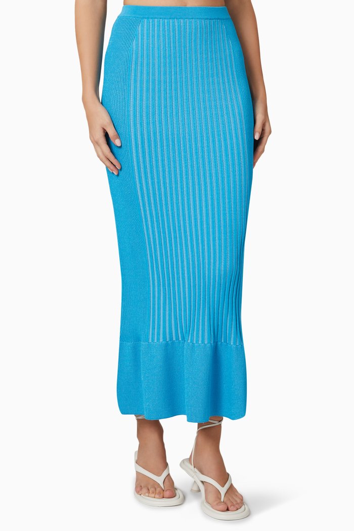 

Lottie Ribbed Skirt in Viscose-blend Knit, Blue