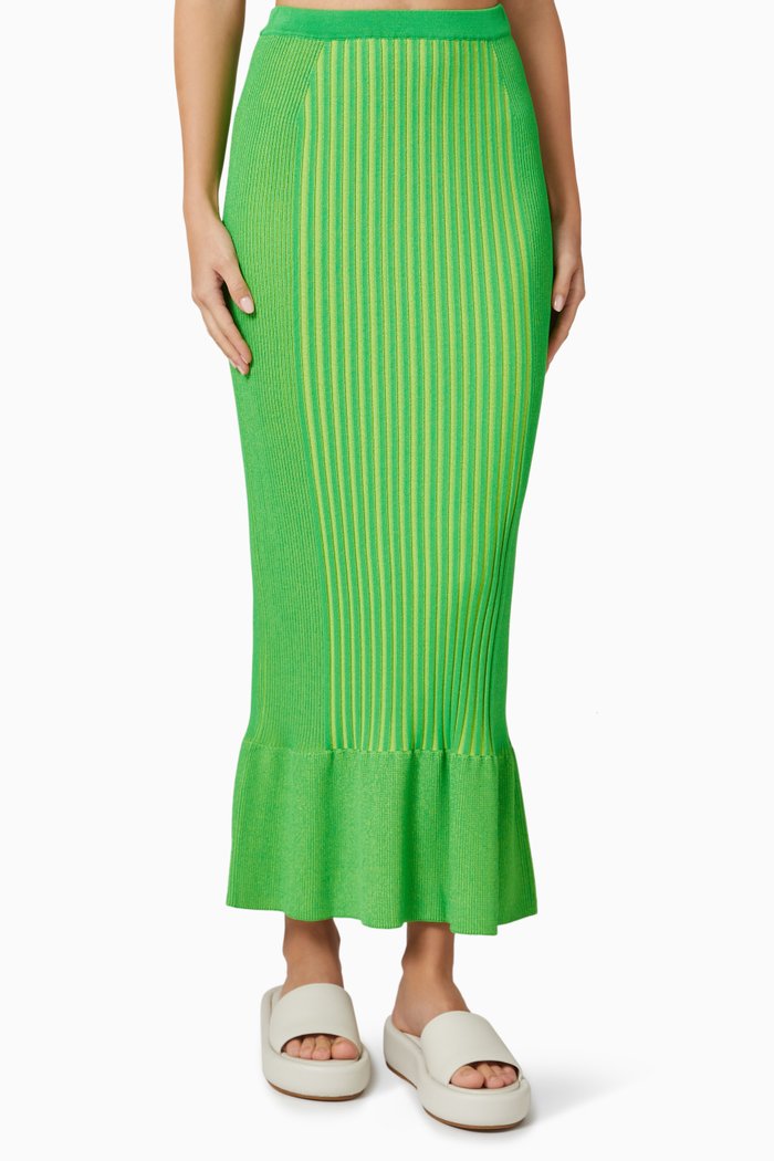 

Lottie Ribbed Midi Skirt in Viscose-blend Knit, Green