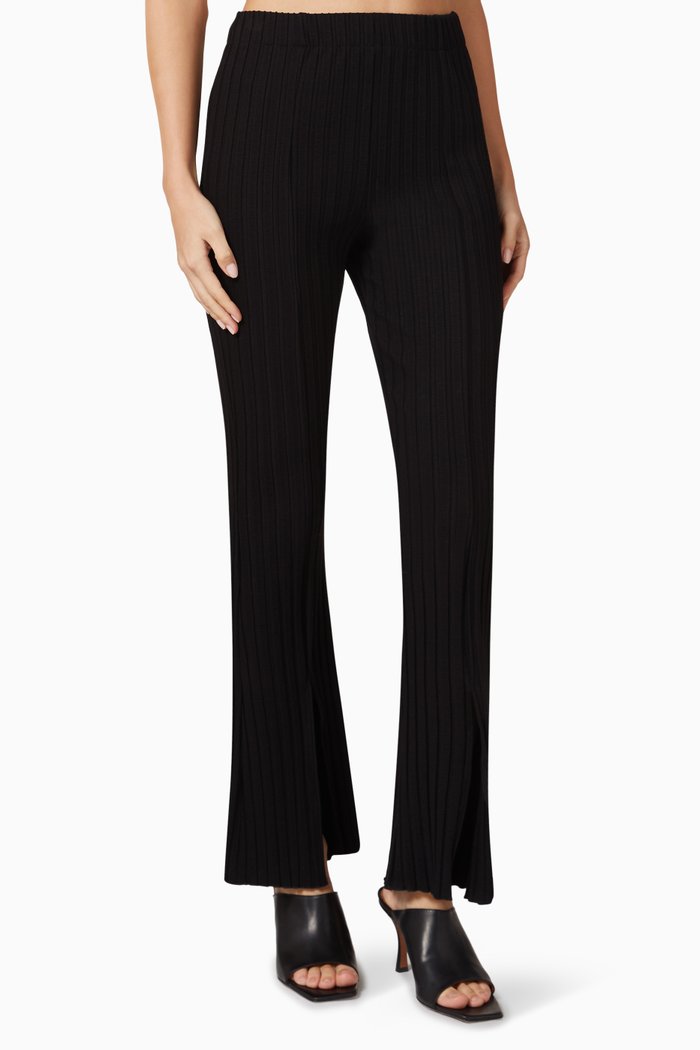 Swish Ribbed Pants in Stretch-viscose, Black