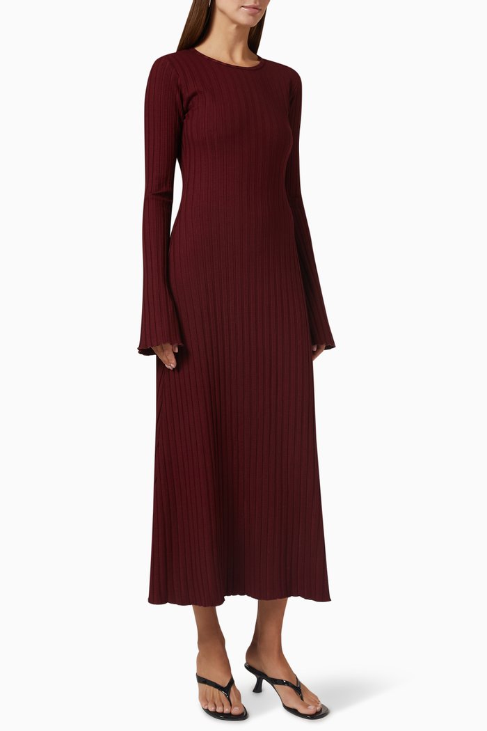 

Wells Ribbed Midi Dress in MicroModal, Burgundy