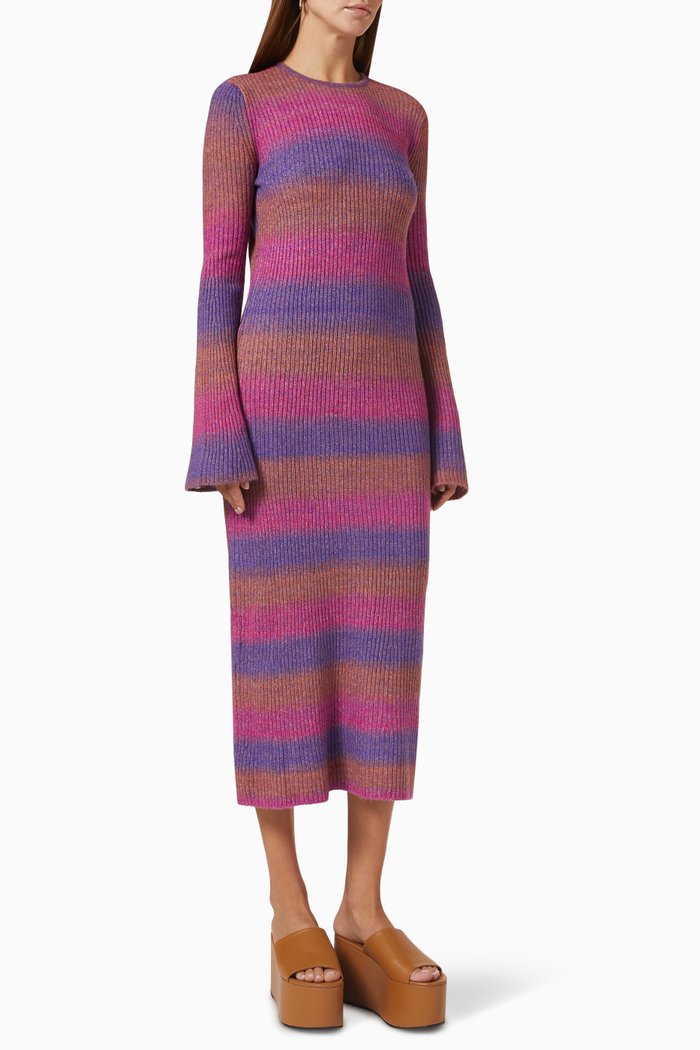 

Axon Striped Midi Dress in Wool-blend Knit, Purple