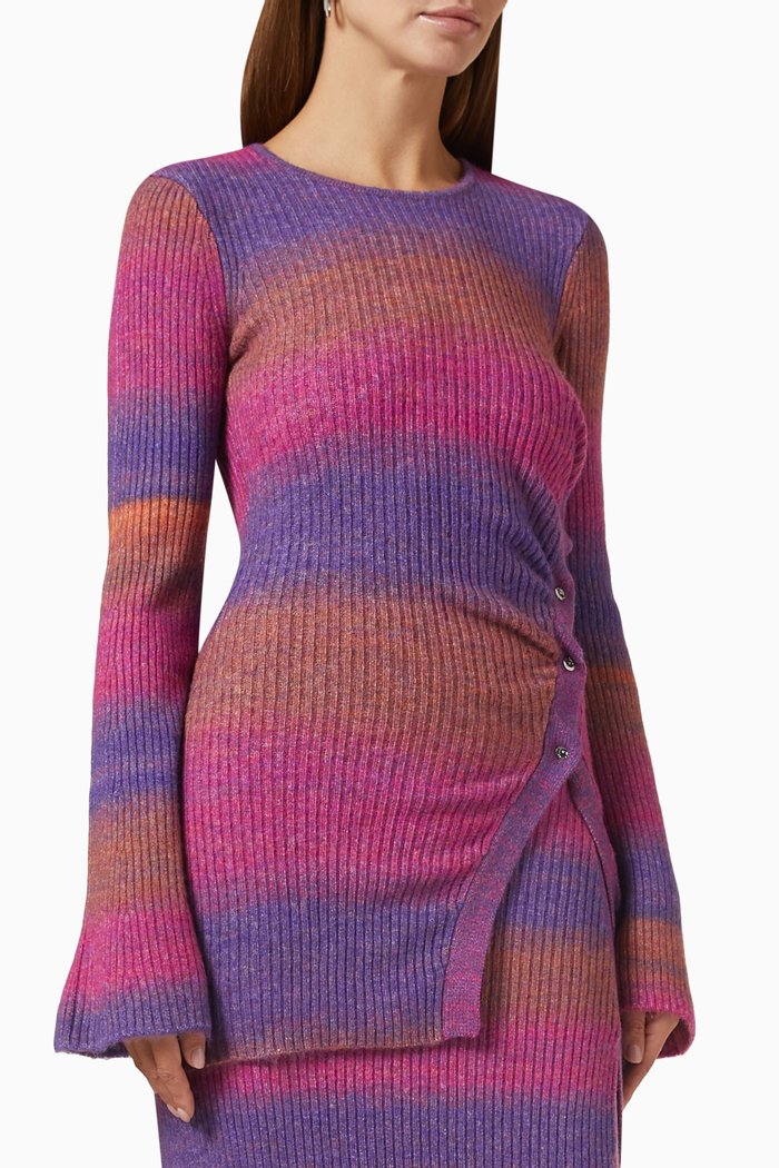 

Gaia Striped Sweater in Wool-blend Knit, Purple