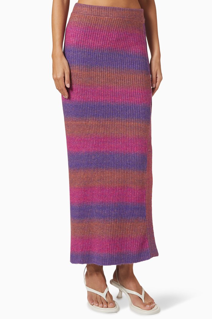 

Jawa Striped Maxi Skirt in Wool-blend Knit, Purple