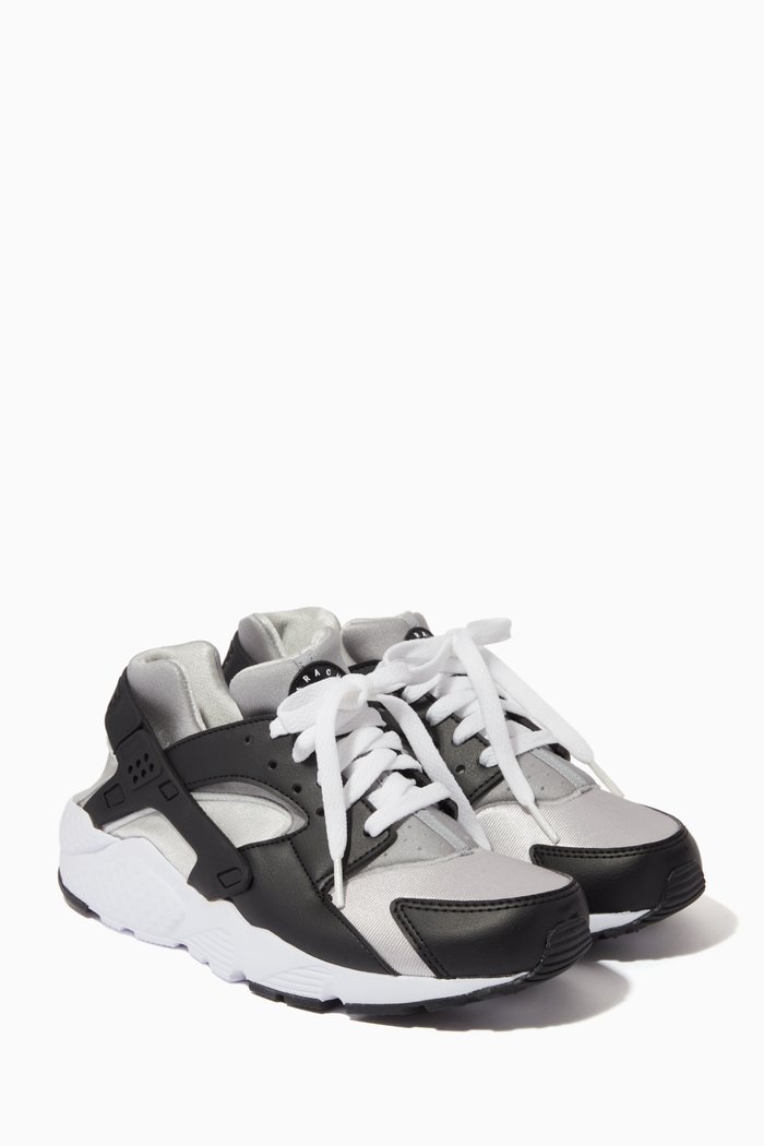 

Huarache Run Sneakers in Leather & Nylon, Black