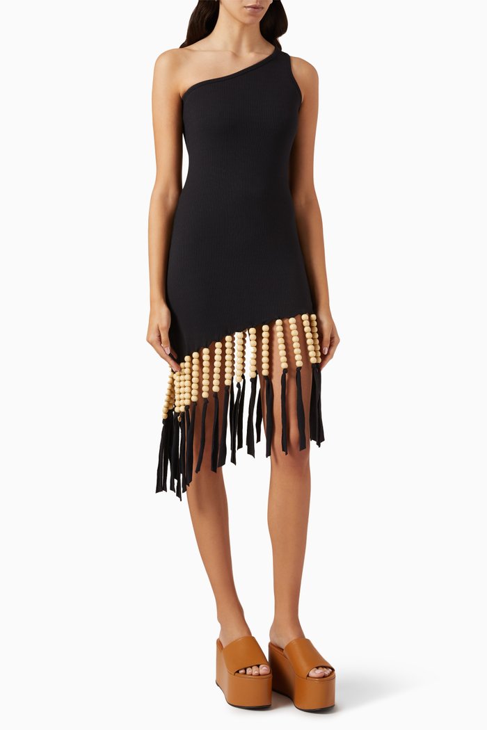 

Jamo Fringe Dress in Ribbed Knit, Black