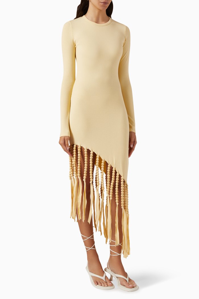 

Topsy Fringe Dress in Ribbed Knit, Yellow