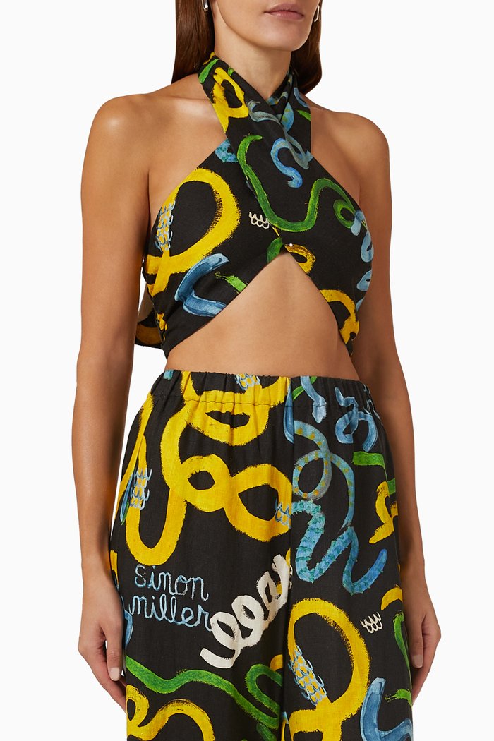 

Dotta Printed Halter Crop Top in Linen, Multicolour