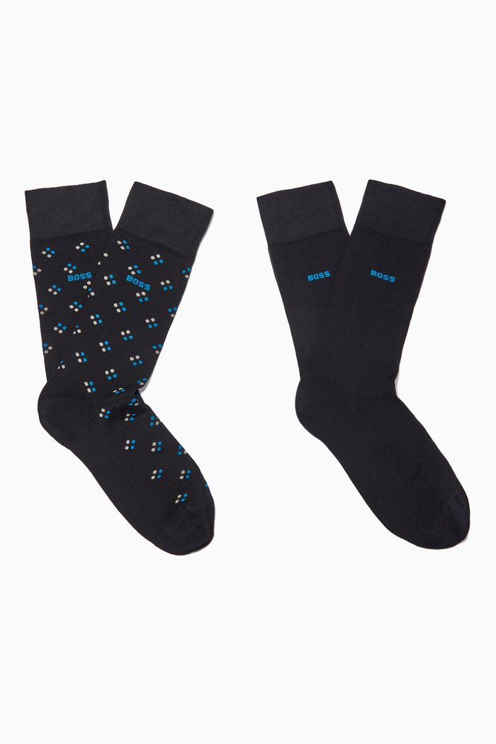 

Mini Pattern Socks in Cotton Blend, Set of 2, Blue