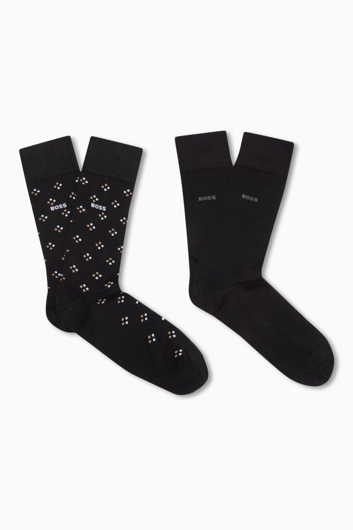 

Mini Pattern Socks in Cotton Blend, Set of 2, Black