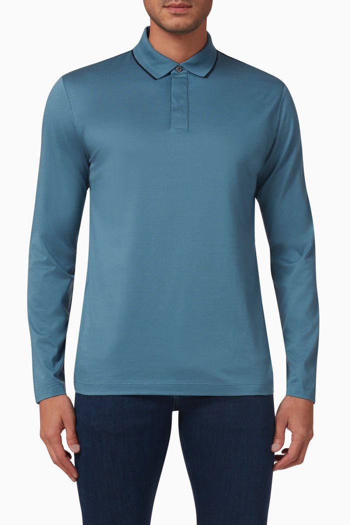 

T-parker Plain Polo Shirt in Cotton, Blue