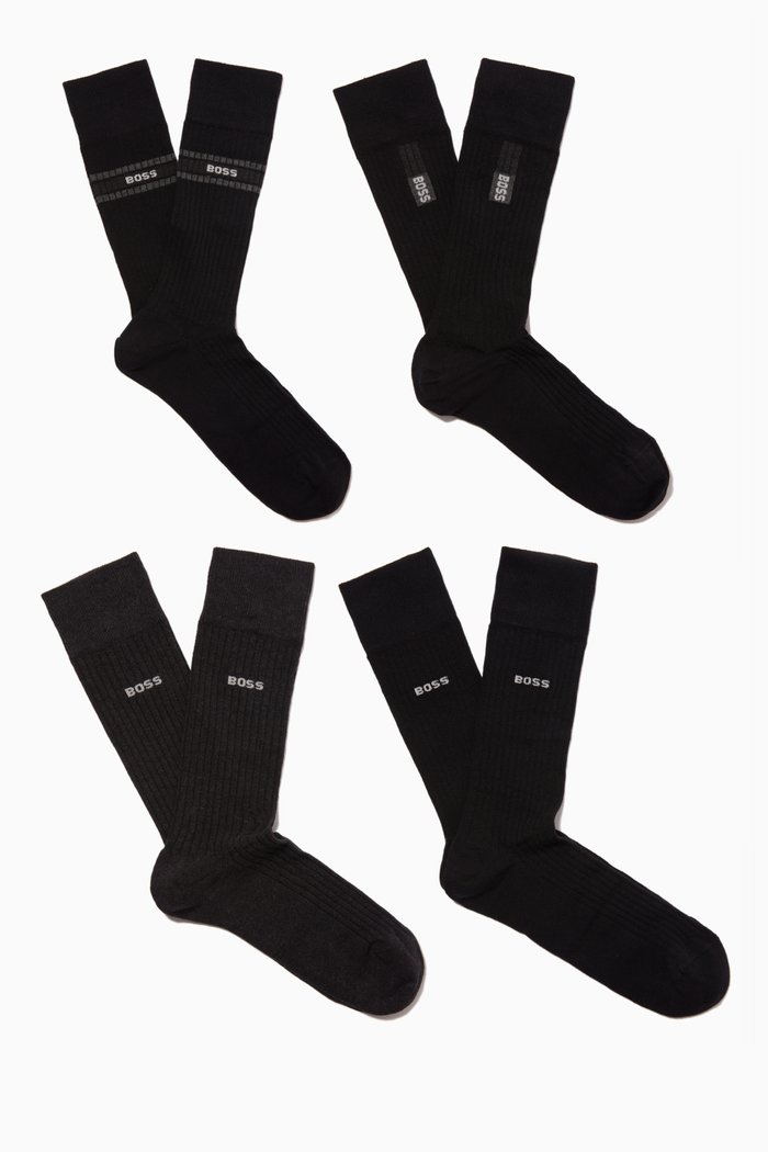 

Socks in Cotton Blend, Set of Four, Black