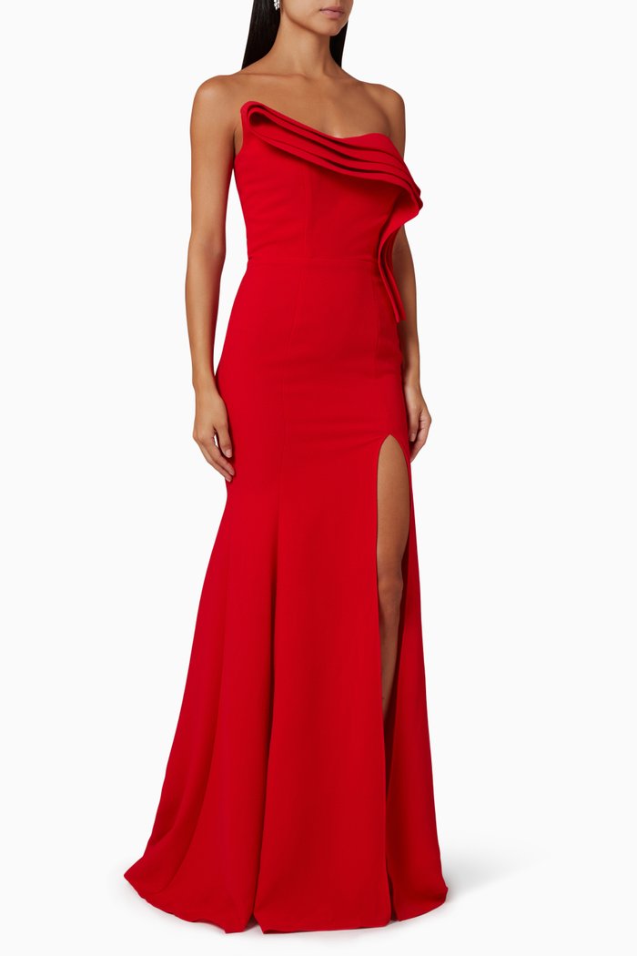 

Swirling Draped Gown in Pebble Crêpe, Red