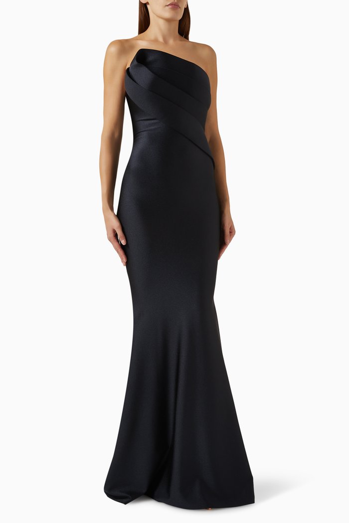 

Angle-pleat Bow Gown in Lycra-jersey, Black