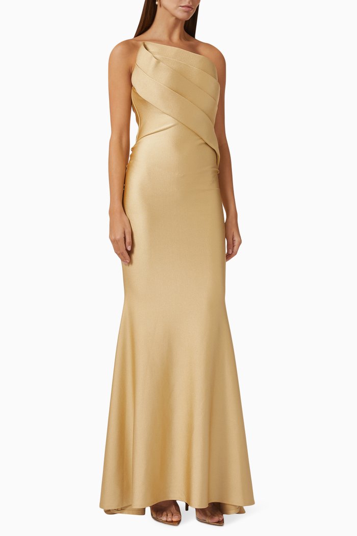 

Angle-pleat Bow Gown in Lycra-jersey, Gold