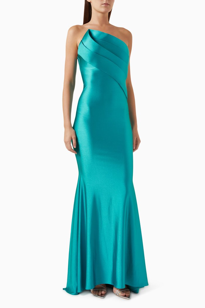 

Angle-pleat Bow Gown in Lycra-jersey, Blue
