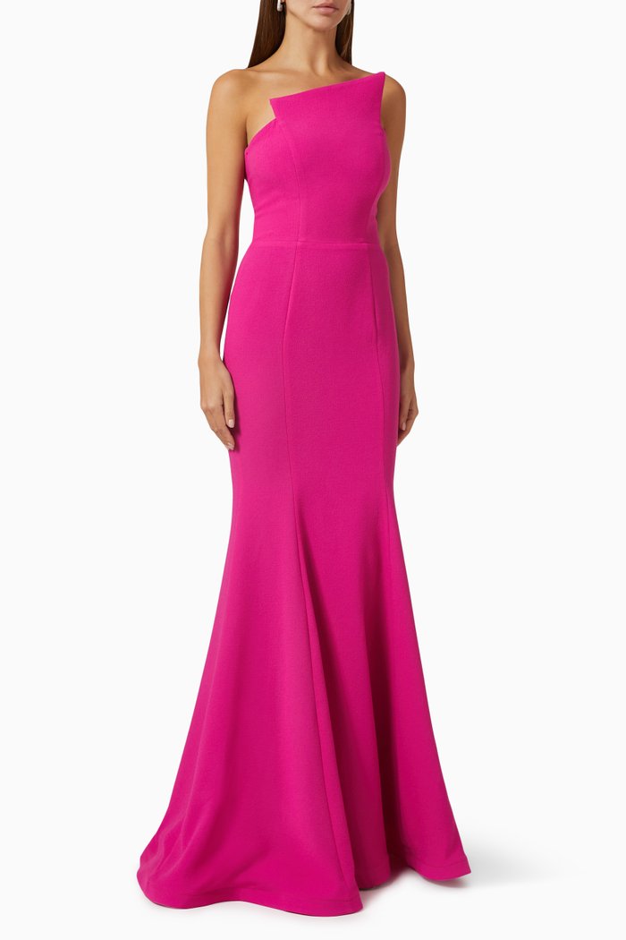 

Structured Strapless Gown in Pebbled Crepe, Pink