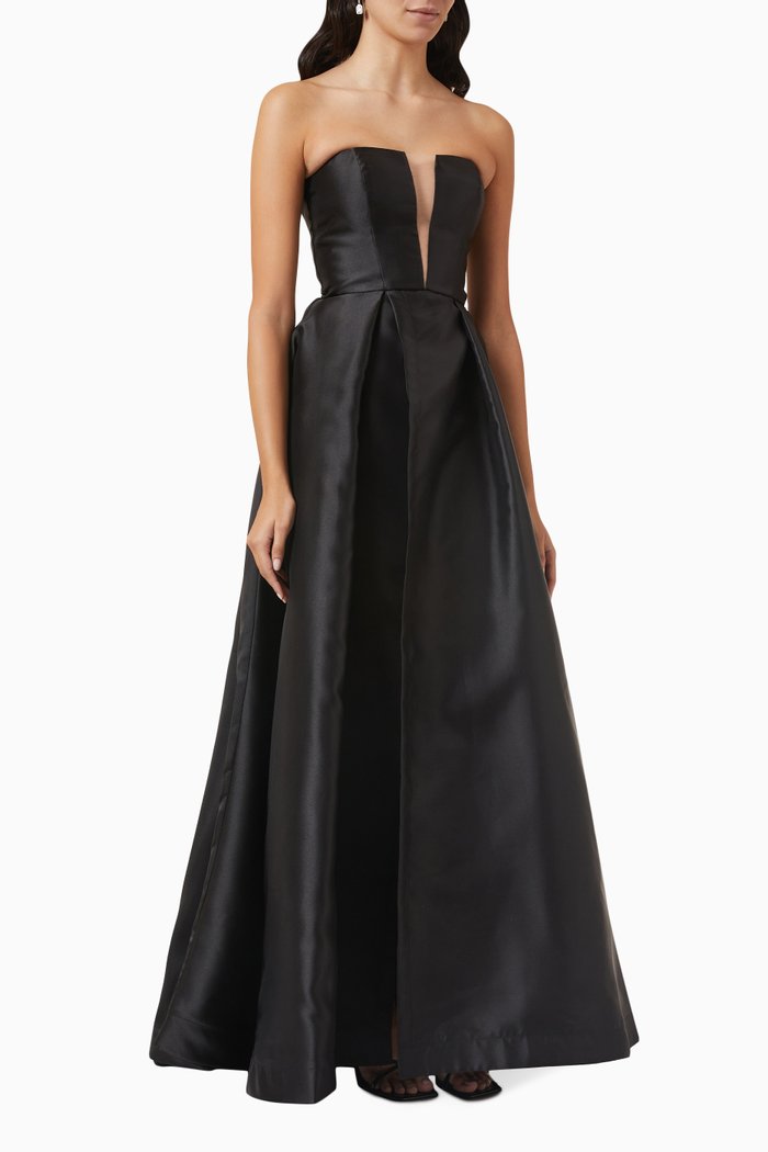 

Strapless Gown in Satin, Black