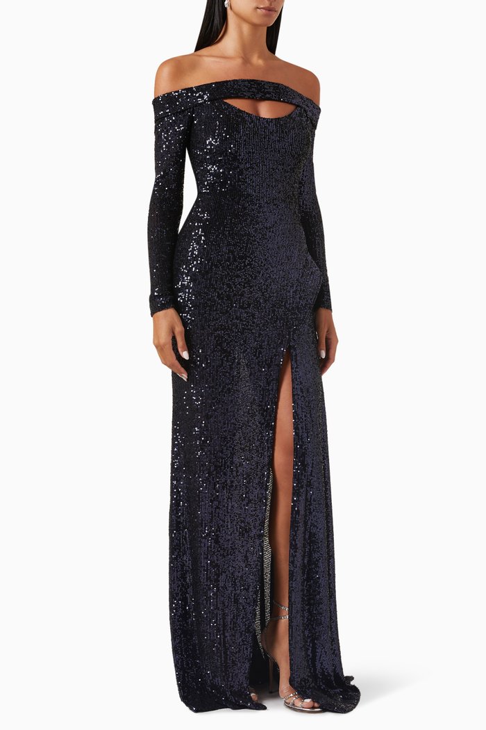 

Off-shoulder Sequinned Gown, Blue
