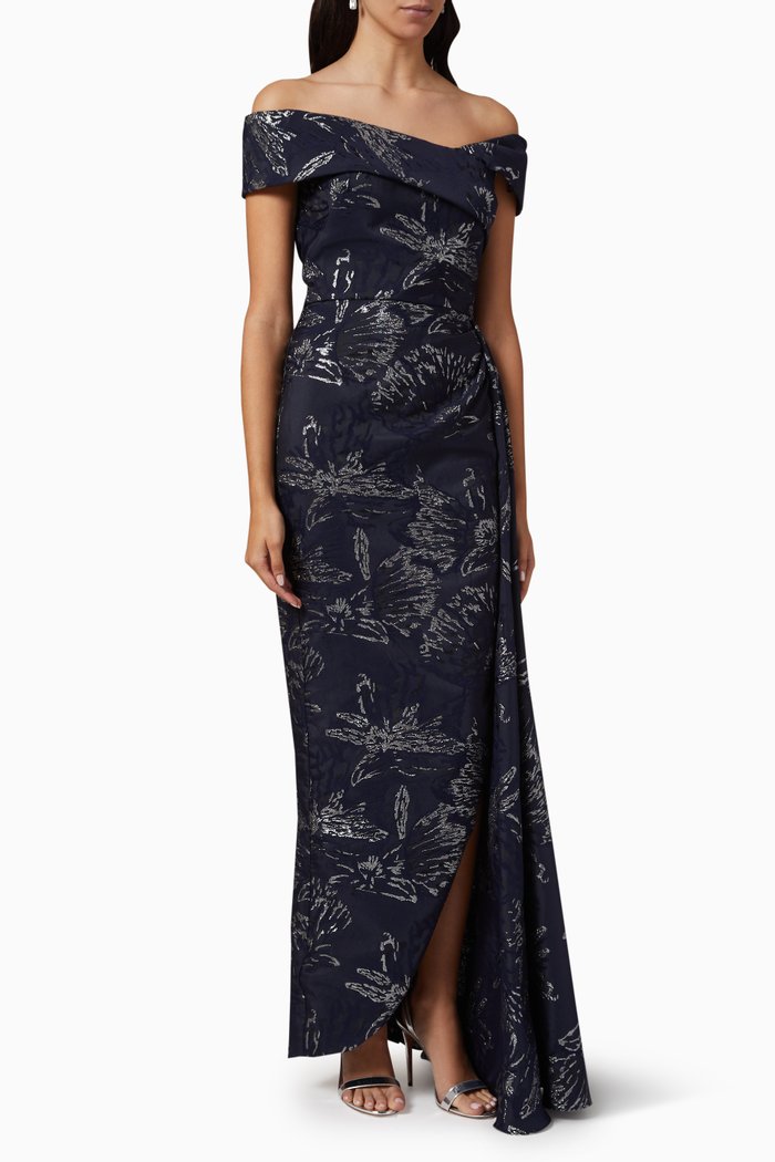 

Off-shoulder Printed Gown, Blue