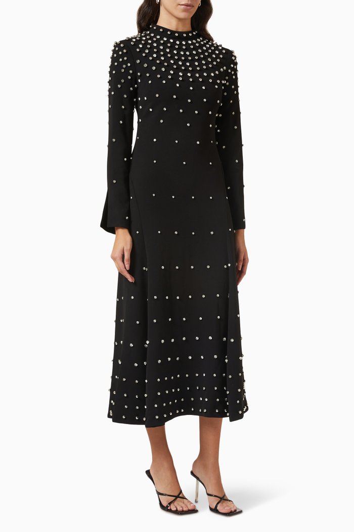 

Arielle Diamante Midi Dress in Crepe, Black