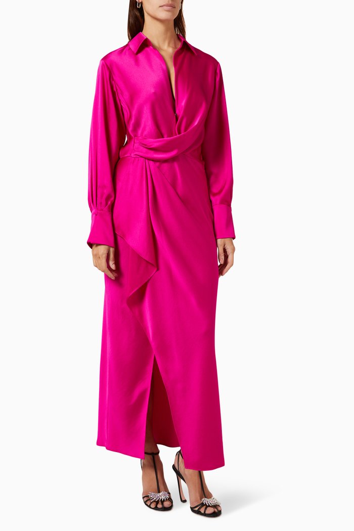 

Talita Drape Midi Dress in Satin, Pink