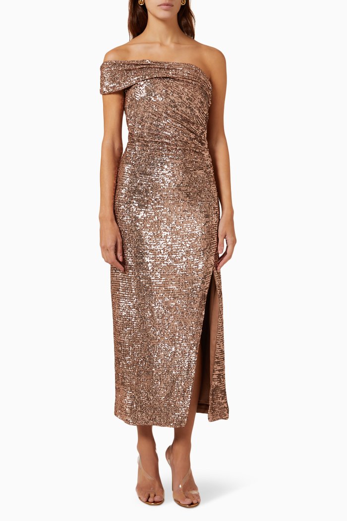 

Zay Hammered Sequin Midi Dress, Gold