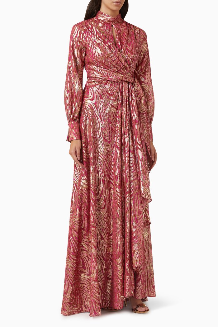 

Merren Wrap Maxi Dress in Fil Coupe, Multicolour