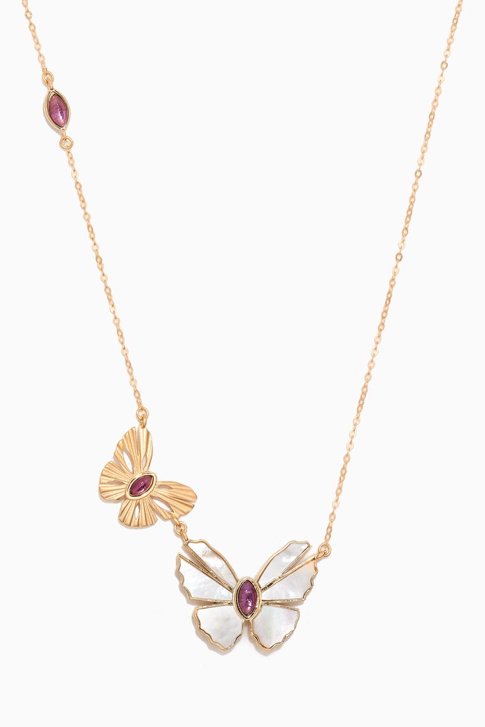 

Farfasha Sunkiss Butterfly Amethyst & Mother of Pearl Necklace in 18kt Gold, Yellow