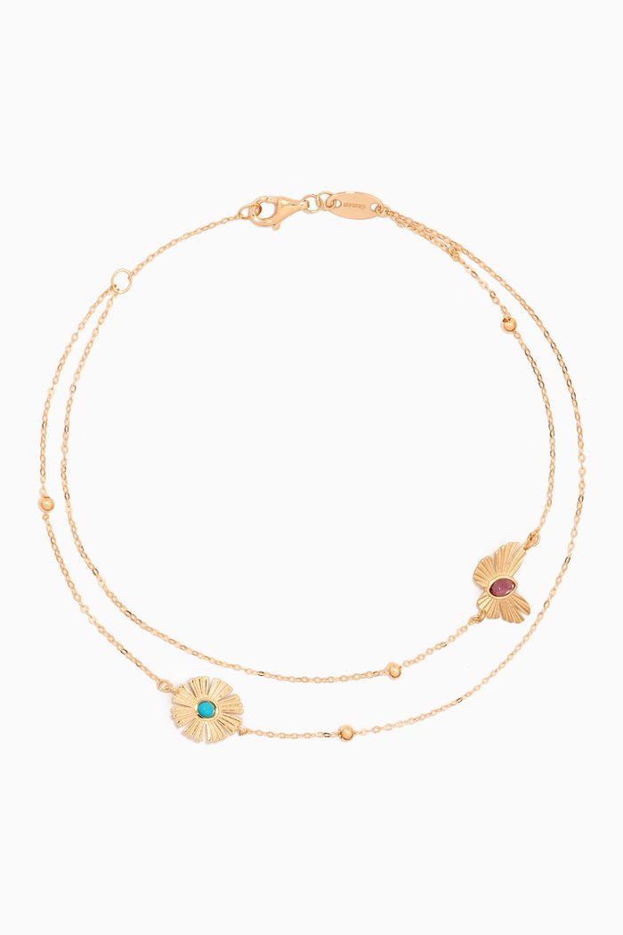 

Farfasha Sunkiss Amethyst & Turquoise Double Anklet in 18kt Gold, Yellow
