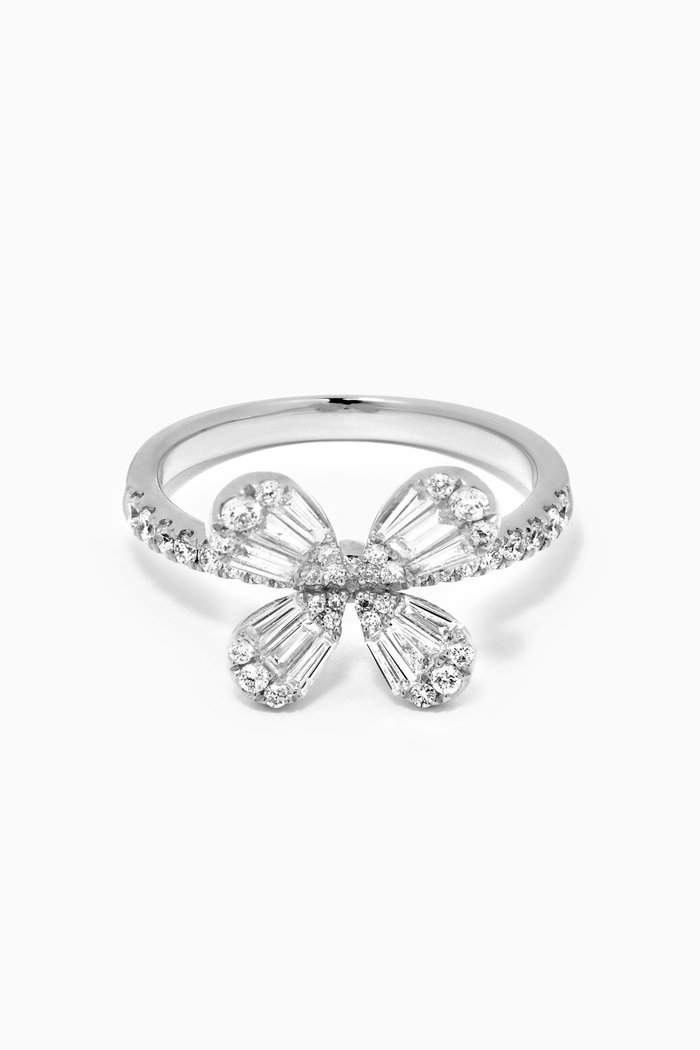Papillon Diamond Ring in 18kt White Gold, Silver