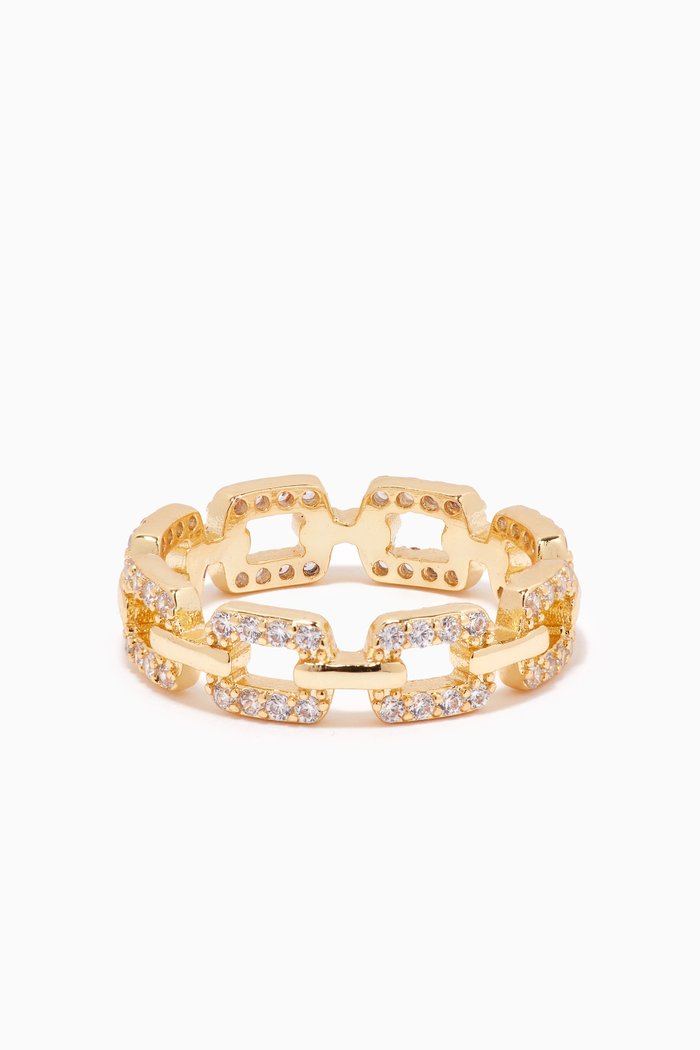 

CZ Pavé Link Ring in 14kt Gold-plated Brass