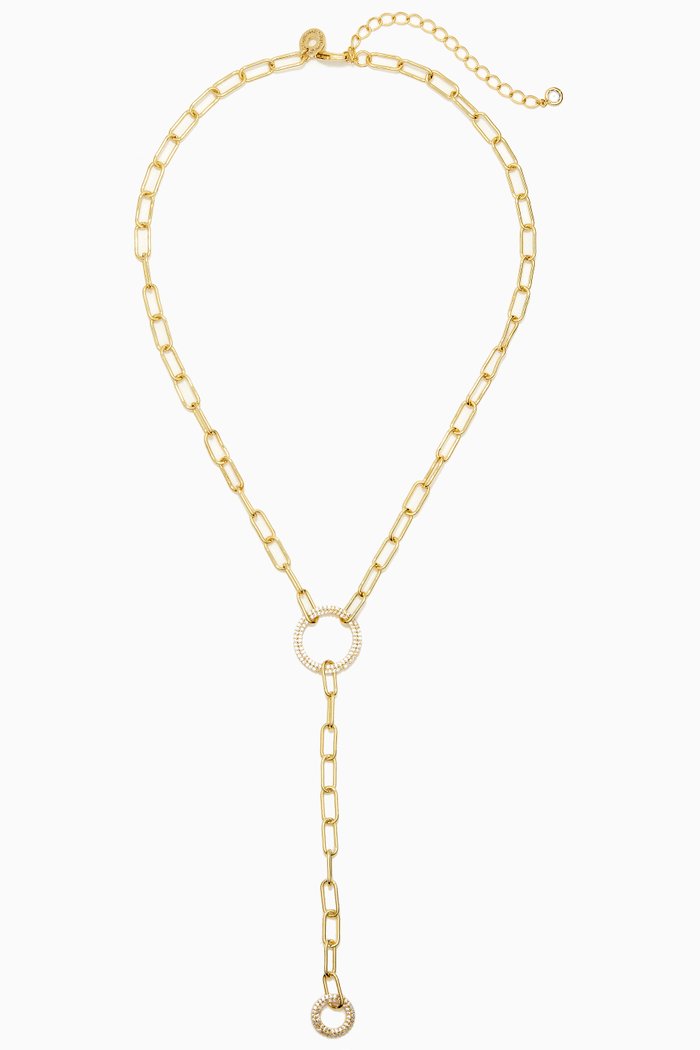 

CZ Pavé Chain-link Drop Necklace in 14kt Gold-plated Brass