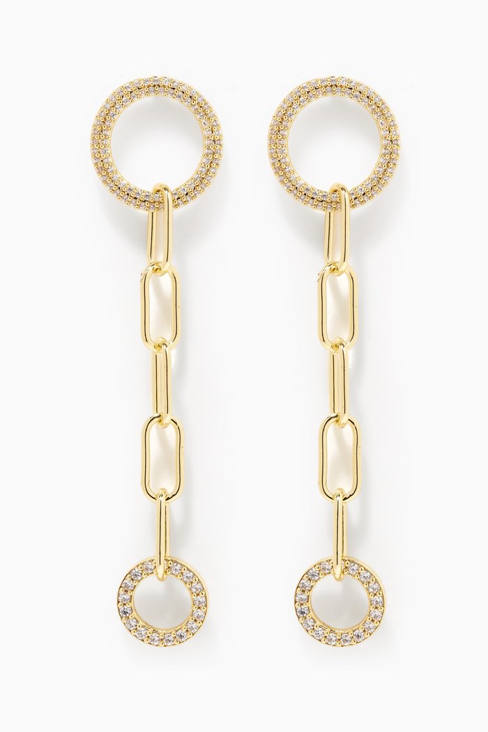 

CZ Pavé Link Drop Earrings in 14kt Gold-plated Brass