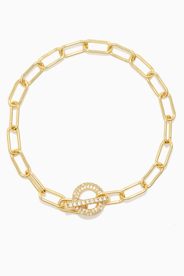 

CZ Pavé Chain-link Toggle Bracelet in 14kt Gold-plated Brass