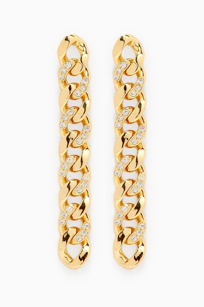 

CZ Chain-link Drop Earrings in 14kt Gold-plated Brass