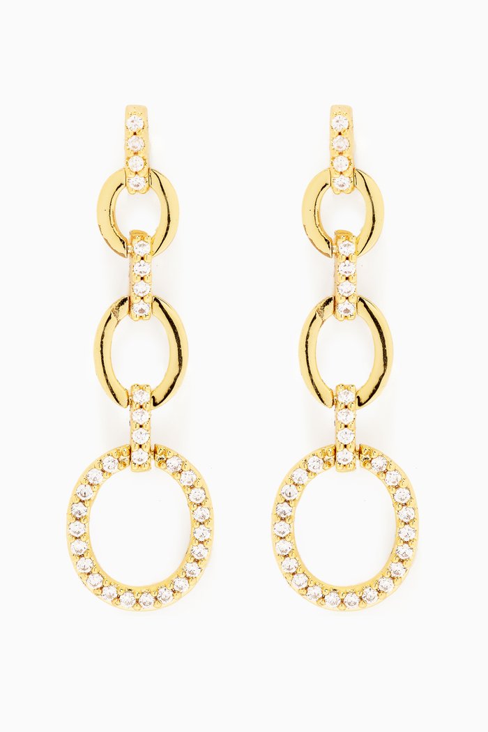 

CZ Pavé Chain-link Drop Earrings in 14kt Gold-plated Brass