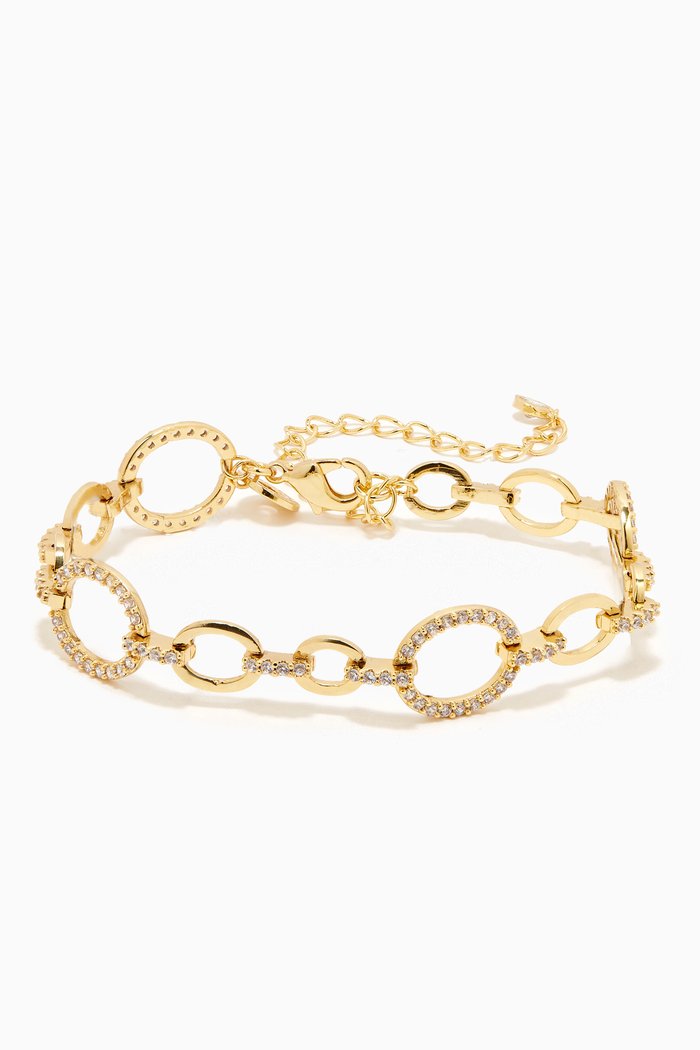 

CZ Pavé Oval-link Bracelet in 14kt Gold-plated Brass