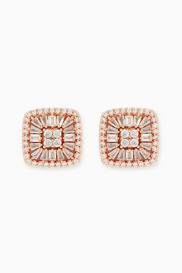 

CZ Square Stud Earrings in Rose Gold-plated Brass