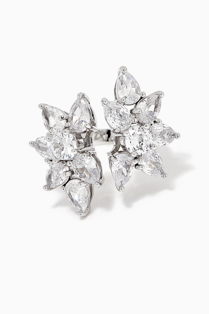 

CZ Pear-cut Cluster Open Ring in Rhodium-plated Brass, Silver