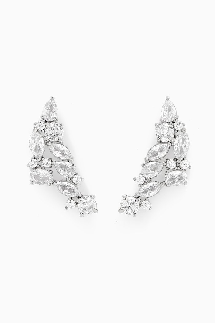 

CZ Boomerang Crystal Earrings in Rhodium-plated Brass, Silver