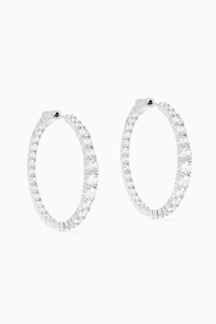 

CZ Round-cut Hoop Earrings in Rhodium-plated Brass, Silver