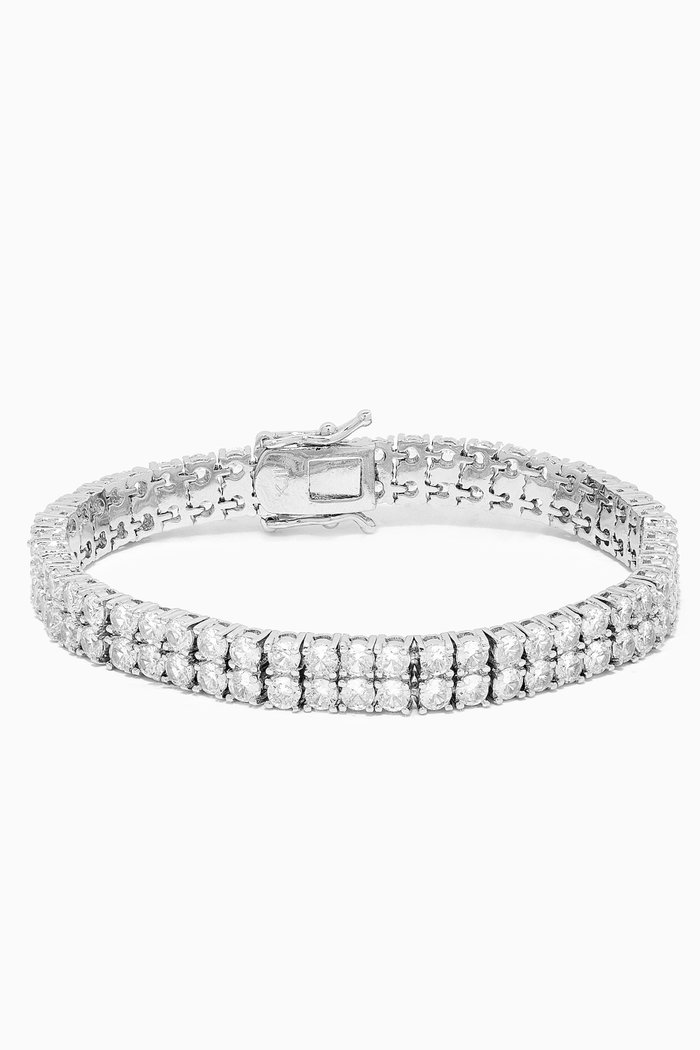 

CZ Double-row Tennis Bracelet in Rhodium-plated Brass, Silver
