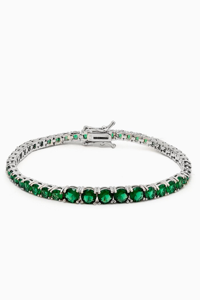 

CZ Round-cut Tennis Bracelet in Rhodium-plated Brass, Green