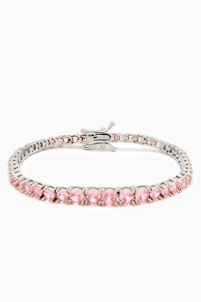 

CZ Round-cut Tennis Bracelet in Rhodium-plated Brass, Pink