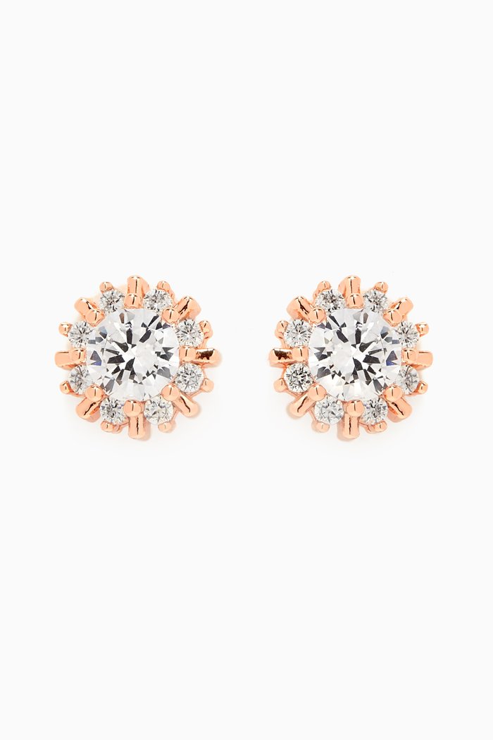 

CZ Pinwheel Halo Stud Earrings in Rose Gold-plated Brass