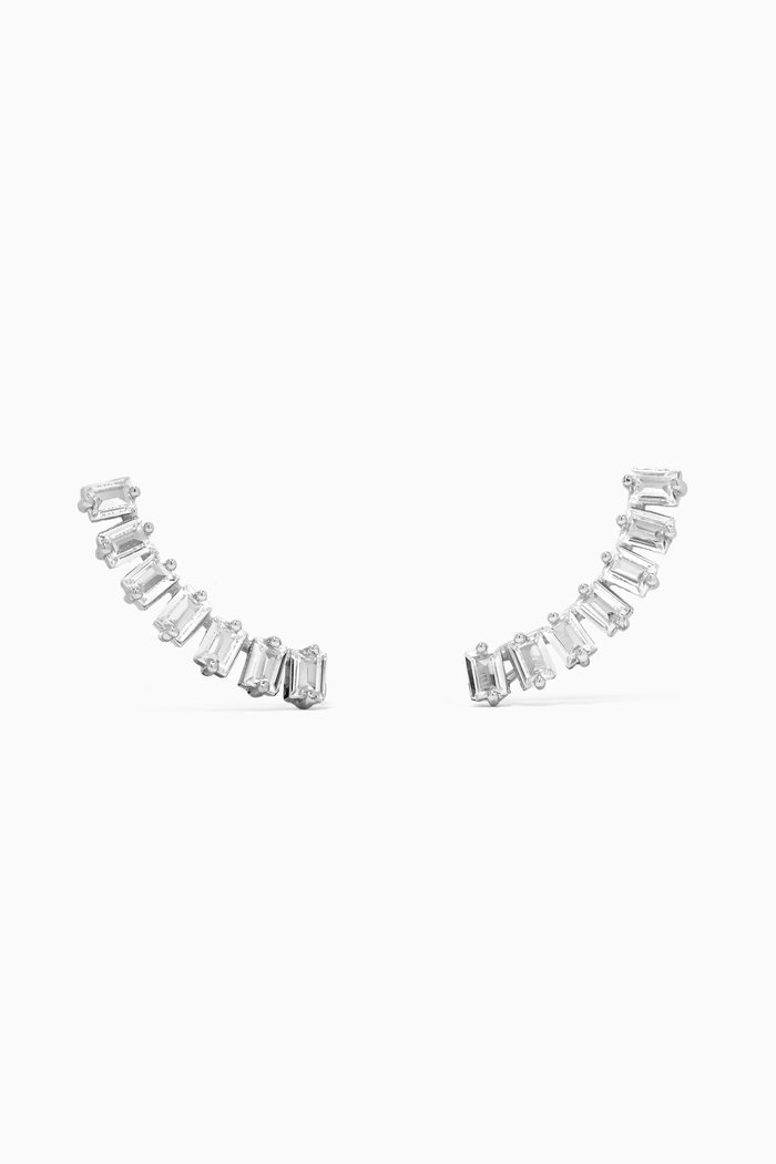 

CZ Baguette-cut Crawler Earrings in Rhodium-plated Brass, Silver