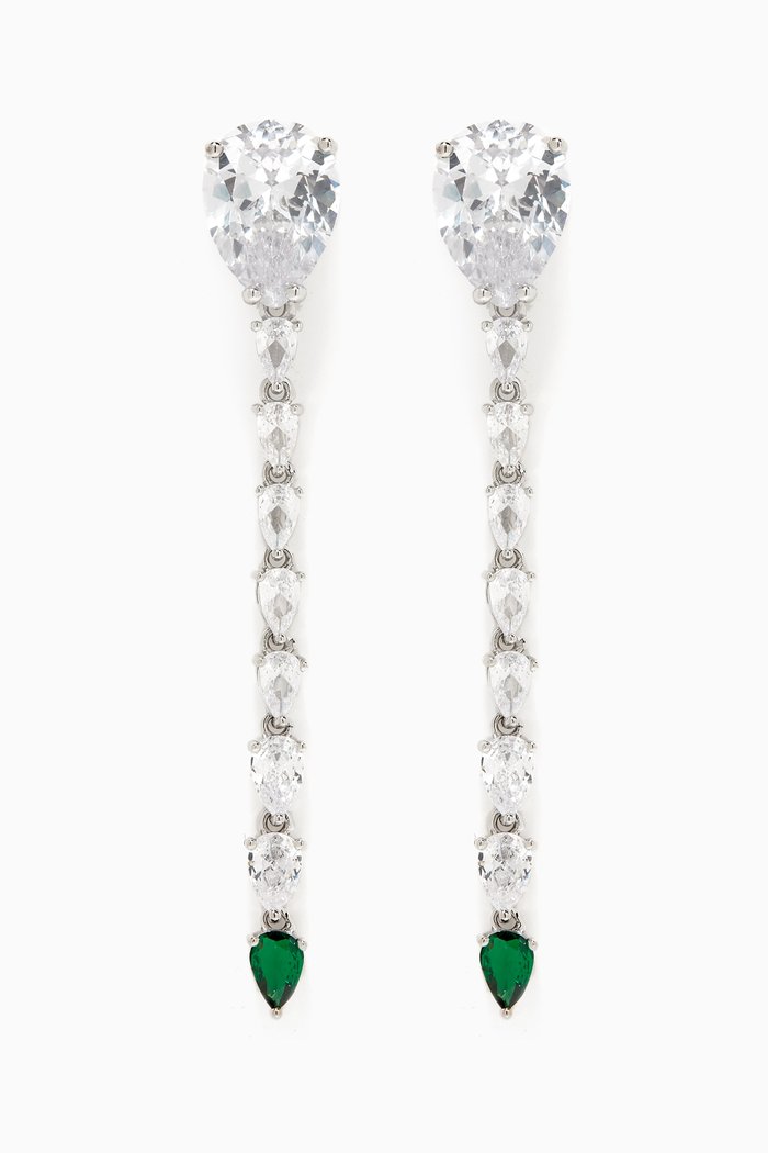 

CZ Pear-cut Crystal Drop Earrings in Rhodium-plated Brass, Green